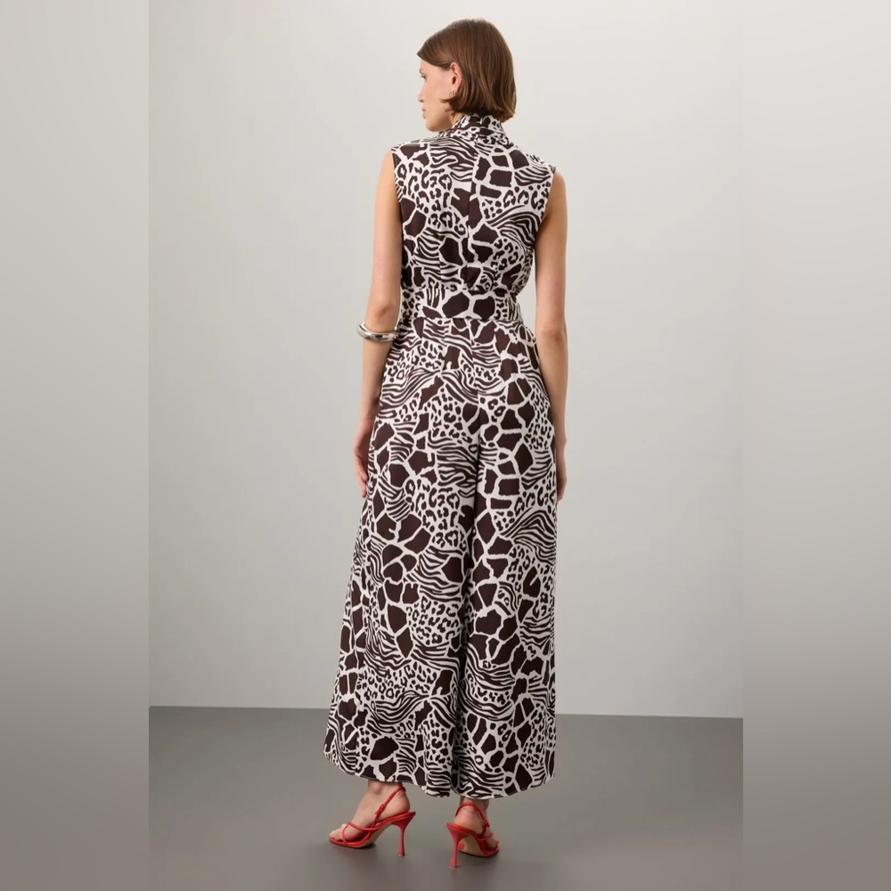 Adam Lippes Collective Animal Print Wide Leg Jumpsuit Brown Women’s Size 4 - Picture 2 of 8